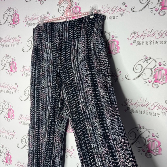 c wonder pants flare hippie black paisley print pink purple white flowy baggy - Picture 3 of 10